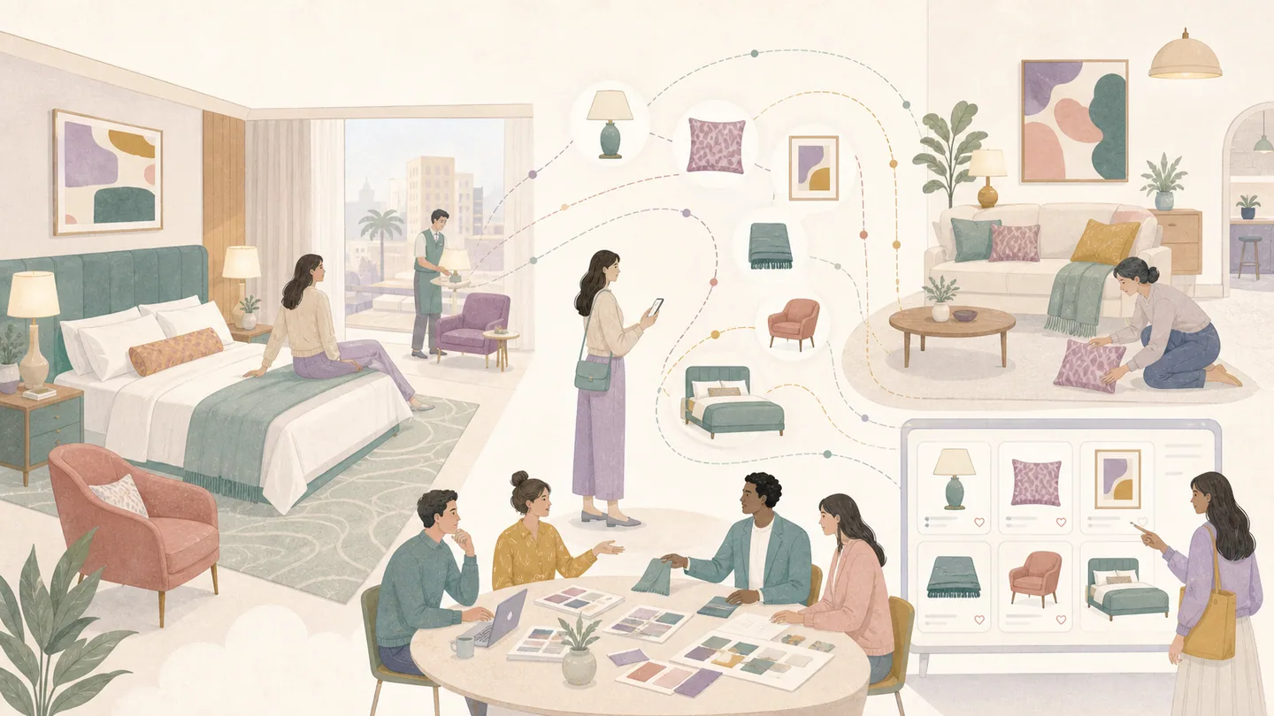O quarto de hotel virou showroom e extensão de marca
